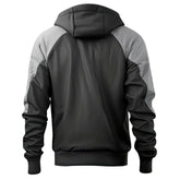 Grey Outerwear Hooded Bomber Genuine Lambskin Leather Jacket For Men